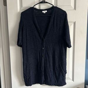 J. Jill Linen Navy Cardigan Sweater with Pockets Size L M